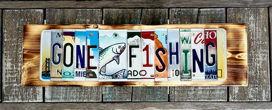 Gone Fishin License Plate Sign